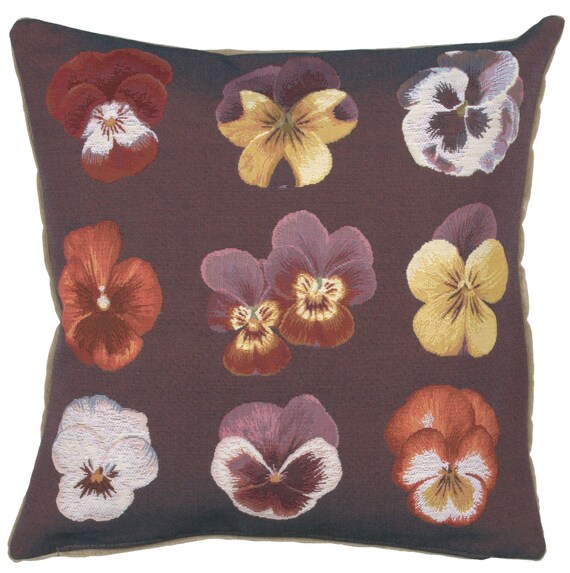 Pansies Tapestry Cushion Cover: French Floral Art Pillow (19x19 inch)