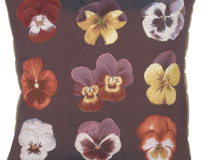 All over Pansies French Tapestry Cushion Covers - Decorative Sofa Pillow Covers - 19x19 Poppy and Dazzle Floral Art Throw Pillow Covers