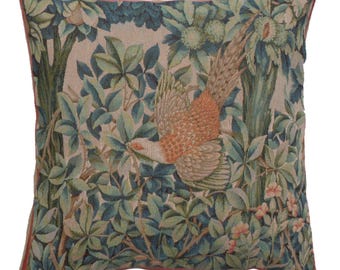 Pheasant in a Forest Tapestry Pillow Cover 19x19 Inch - William Morris Art Woven Gobelin Cushion Case - Sofa Decorative Pillow Cover