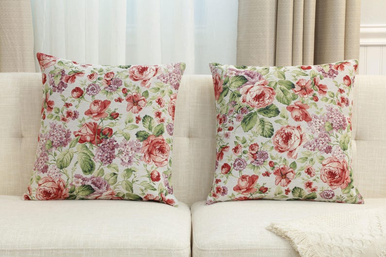 BelgianWallTapestry Camellia Floral Tapestry Throw Pillow Cover - Thumbnail 2