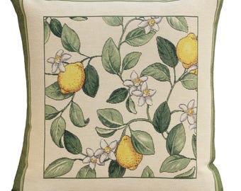 Lemon Flower Tapestry Cushion Cover 18x18 inch - Decorative Throw Pillow Cover - Jacquard Vintage Woven Floral Sofa Pillow Case