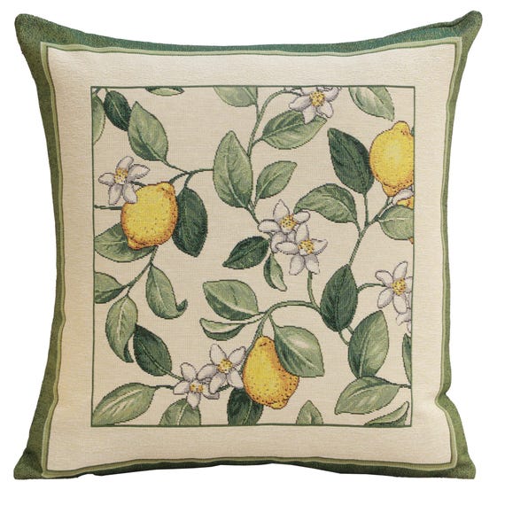 Lemon Flower Tapestry Cushion Cover 18x18 inch - Decorative Throw Pillow Cover - Jacquard Vintage Woven Floral Sofa Pillow Case