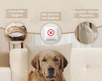 Golden Retriever Tapestry Pillow Cover: Jacquard Woven Dog Throw Pillow (18x18 inch)