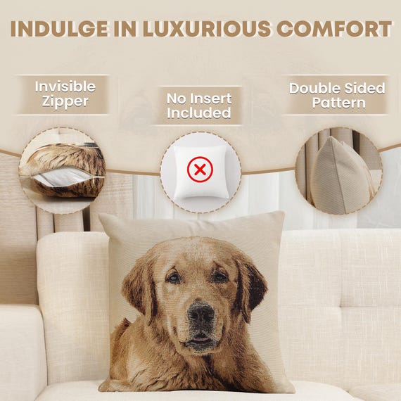 Golden Retriever Tapestry Pillow Cover: Jacquard Woven Dog Throw Pillow (18x18 inch)