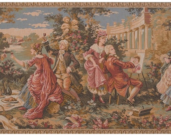 Le Dejeuner Champetre European Wall Tapestry - Medieval French Wall Hanging - Colorful Woven Wall Art - Peoples Art Jacquard Wall Tapestry