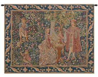 Dame A Lorgue European Wall Tapestry - Decorative Millefleurs Wall Hanging - Woven French Wall Tapestry - Jacquard Medieval Wall Decor Art