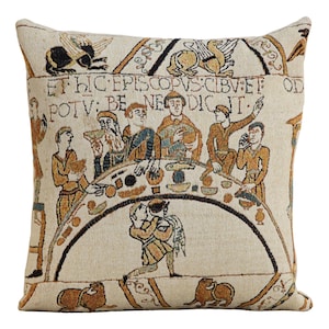 Bayeux Tapestry Cushion Cover: Woven Belgian Medieval Decor (18x18in)