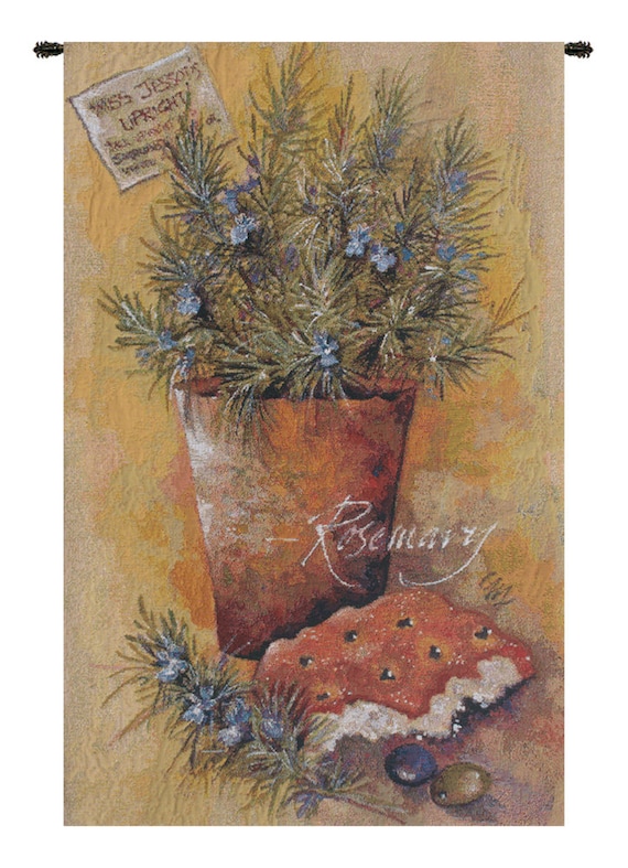 Rosemary Herb Tapestry: Belgian Woven Floral Wall Hanging