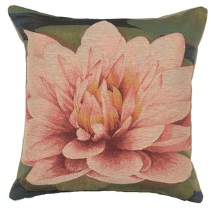 French Tapestry Pillow Cover: Water Lily Floral Cushion (19x19 Inch)