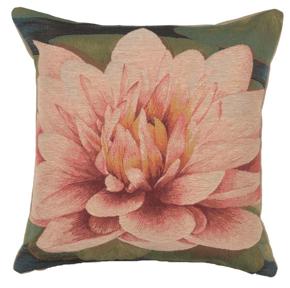 French Tapestry Pillow Cover: Water Lily Floral Cushion (19x19 Inch)