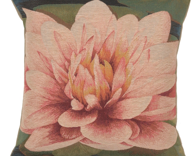 French Tapestry Pillow Cover: Water Lily Floral Cushion (19x19 Inch)