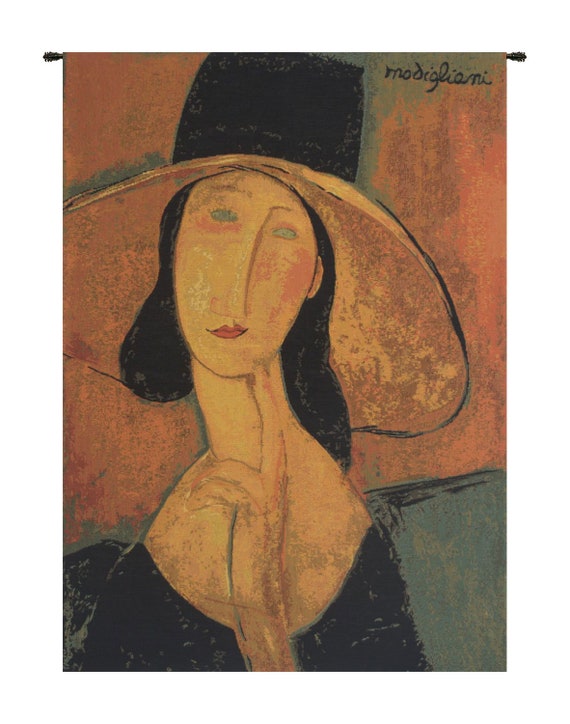 Modigliani Tapestry: Jeanne Hebuterne Portrait, Woven Belgian Wall Art
