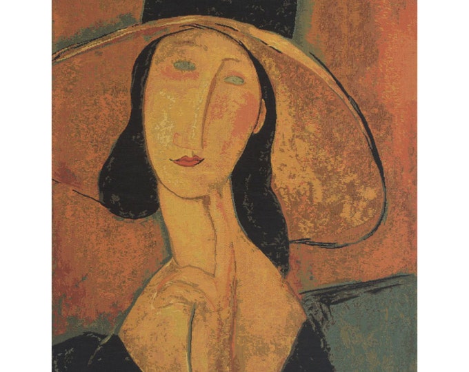 Modigliani Tapestry: Jeanne Hebuterne Portrait, Woven Belgian Wall Art