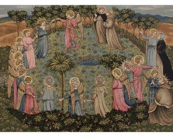 Roundance of Saints European Wall Tapestry - Historical Garden Wall Decor Art - Woven Italian Wall Tapestry - Angles Religious Wall Hanging