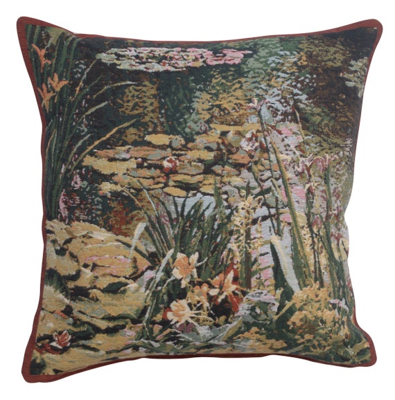 Monet's Garden Tapestry Cushion Cover: Yellow Flowers Floral Pillow (17x17 inch)