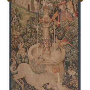 Portiere Licorne Fontaine ヨーロピアン ウォール タペストリー - ユニコーン 装飾壁掛け - Millefleurs 織り壁アート - Peoples Art 壁掛け