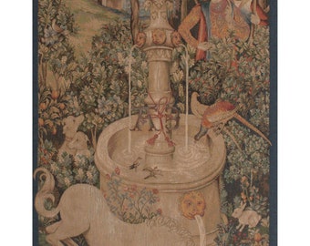Portiere Licorne Fontaine European Wall Tapestry - Unicorn Decorative Wall Hanging - Millefleurs Woven Wall Art - Peoples Art Wall Hanging