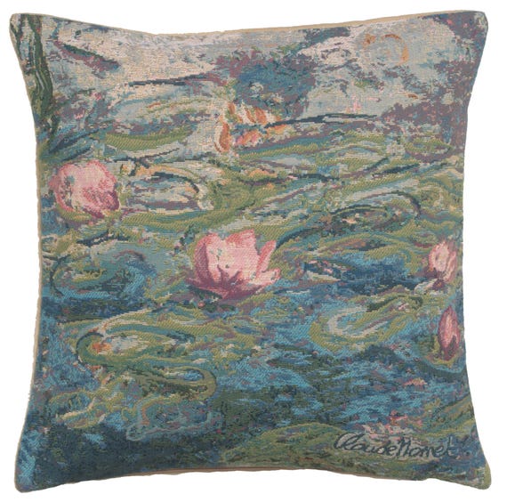 Monet's Water Lilies Tapestry Pillow Cover: European Floral Cushion (18x18 inch)
