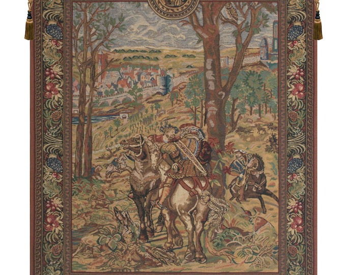 Belgian Medieval Tapestry: Vieux Brussels Hunting Scene Wall Art