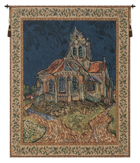 Van Gogh Church of Auvers Tapestry: Belgian Woven Wall Art (33x26 inch)