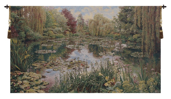 Monet's Garden Tapestry: Woven Belgian Jacquard Floral Art Decor