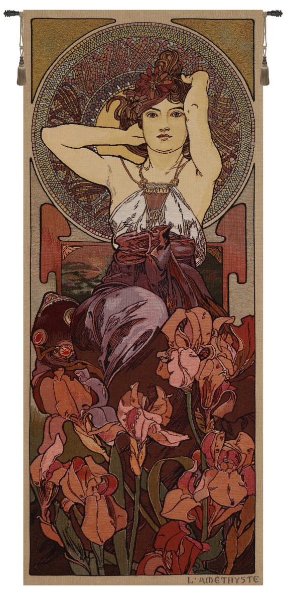 Art Nouveau Mucha Amethyste Tapestry - Belgian Jacquard Woven Wall Hanging from Precious Stones Series