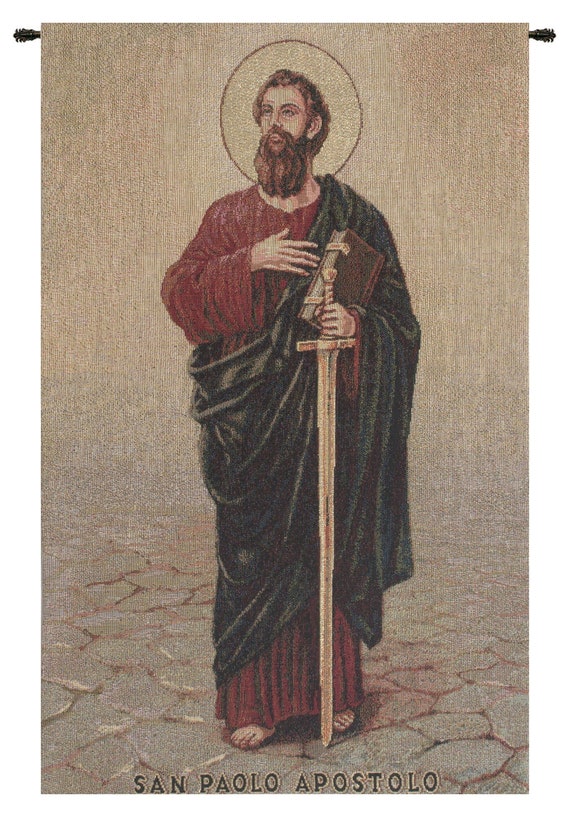 Saint Paul European Christian Jacquard Wall Tapestry - Religious Belgian Woven Art Decor Hanging