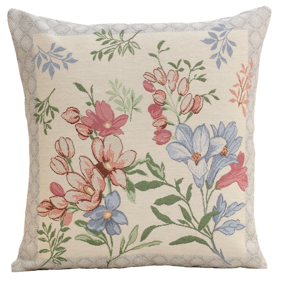 Daisy Flower Tapestry Cushion Cover 18x18 Inch - Floral Jacquard Woven Pillow Cover - Decorative Throw Pillows Case for Sofa & Bed