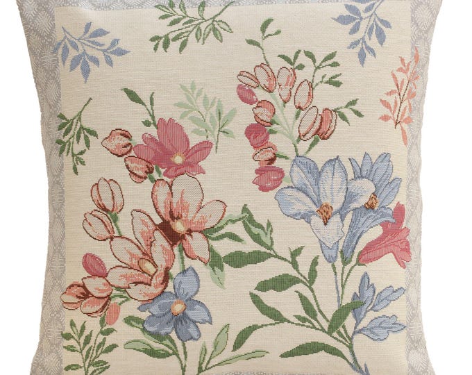 Daisy Floral Jacquard Pillow Cover – Woven Tapestry Cushion (18x18 Inch)