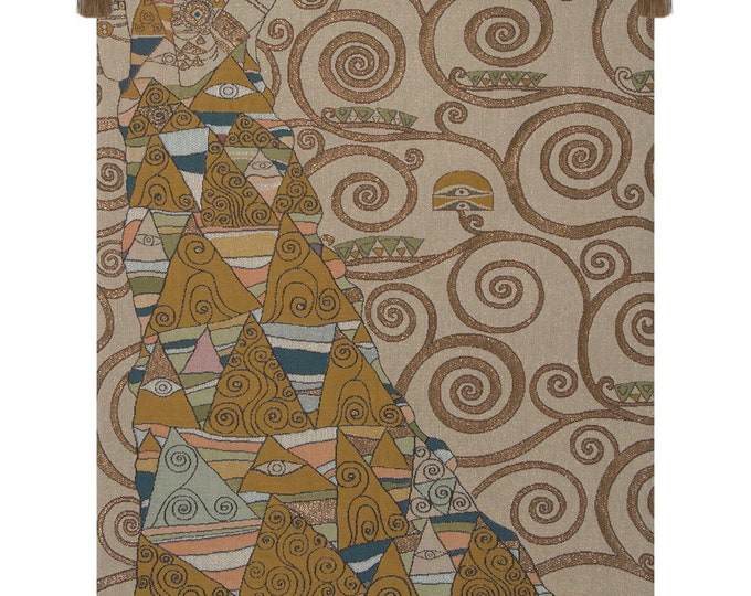 L'Attente Klimt Tapestry: Woven Jacquard Art, Medieval Lady Wall Hanging