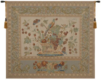 The Jay in Beige European Wall Tapestry - Unique Flower Bouquet Wall Decor Art - Belgian Wall Tapestry - Floral Decorative Wall Hanging