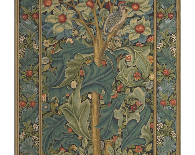 William Morris Woodpecker Tapestry - European-Inspired Decorative Wall Hanging Art for Home Decor