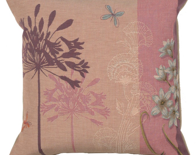 Springtime Blossoms Floral Cushion Cover - Decorative European Woven Throw Pillow Cover - 18x18 Inch, Floral Cushion Cover for Couch