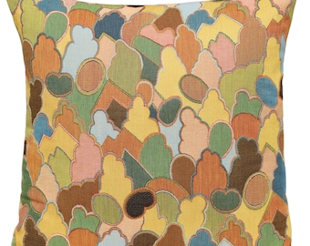 French Jacquard Woven Cushion Cover - Mosaique Chinoise Footprint Yellow 19x19 inches