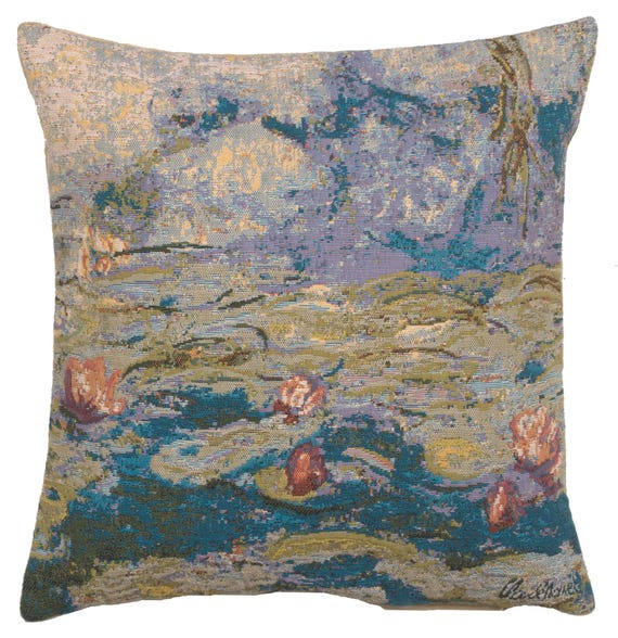 Monet Water Lilies Tapestry Pillow Cover: Belgian Woven Cushion (18x18)