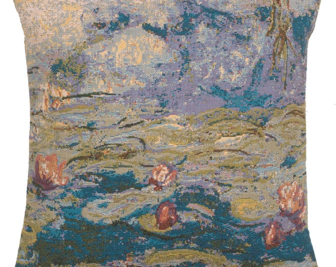 Monet Water Lilies Tapestry Pillow Cover: Belgian Woven Cushion (18x18)