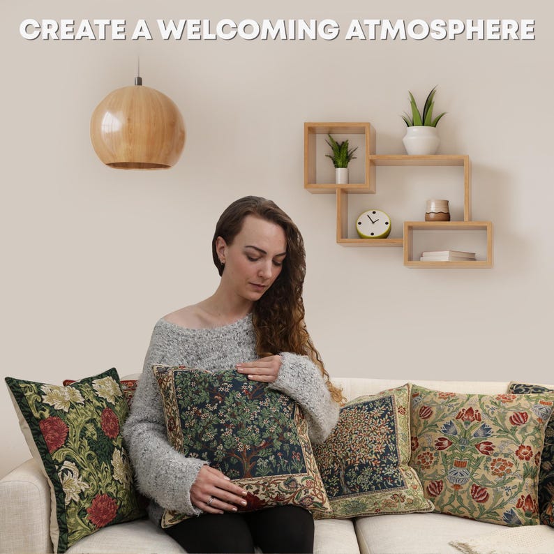 William Morris Tapestry Pillow Cover: Peacock and Dragon Woven Cushion (16x16) image 10