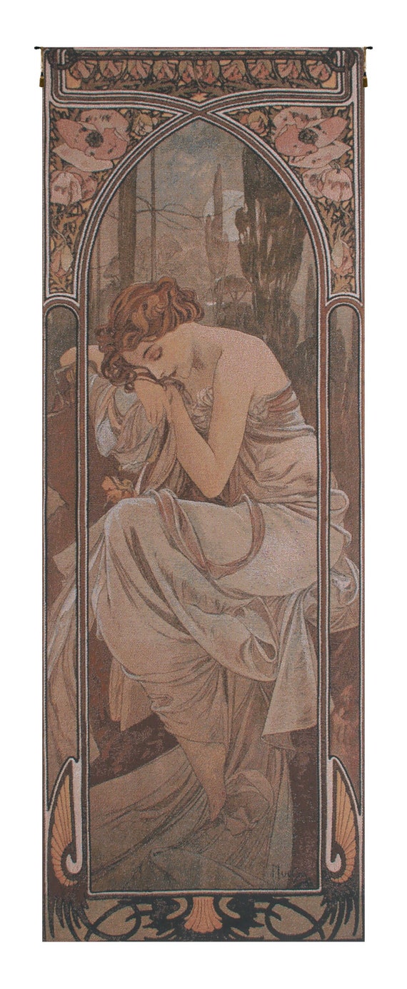 Mucha Nuit Art Nouveau Tapestry: Belgian Woven Wall Decor