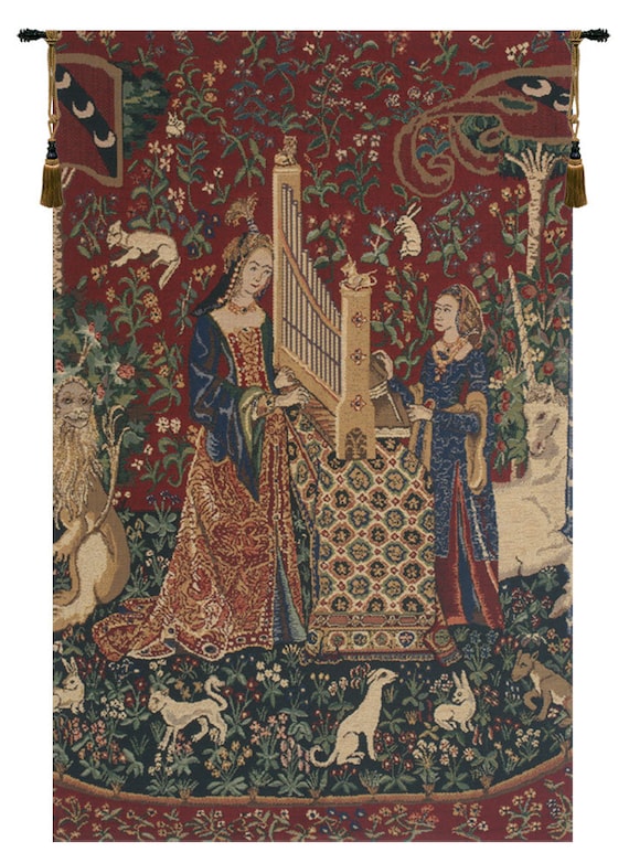 Lady and the Unicorn Tapestry: Belgian Woven Millefleurs Wall Art