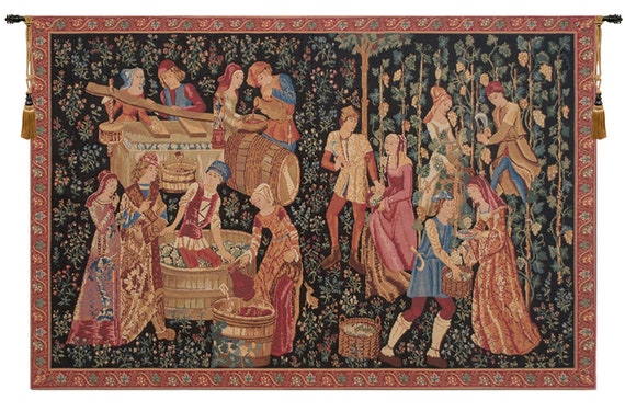 Vintage European Mille-Fleurs Tapestry: Medieval Belgian Wall Art for Housewarming Decor