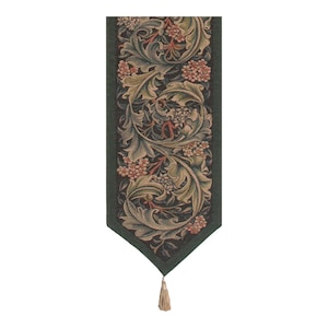 William Morris Green Tapestry Table Runner: Acanthus Leaf Design
