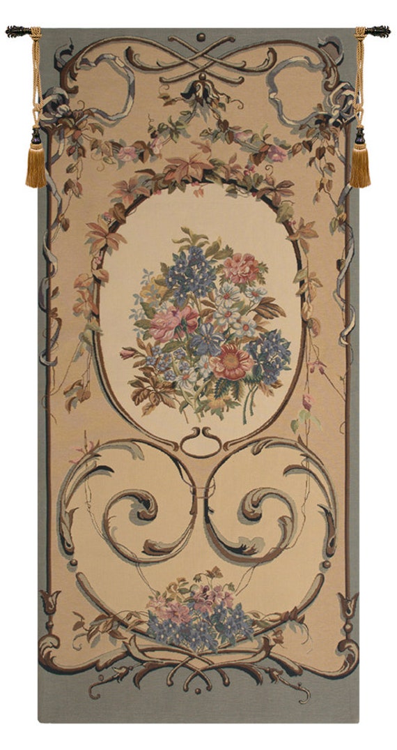 Floral Jacquard Wall Tapestry: Belgian Woven Art, 64x29 inch