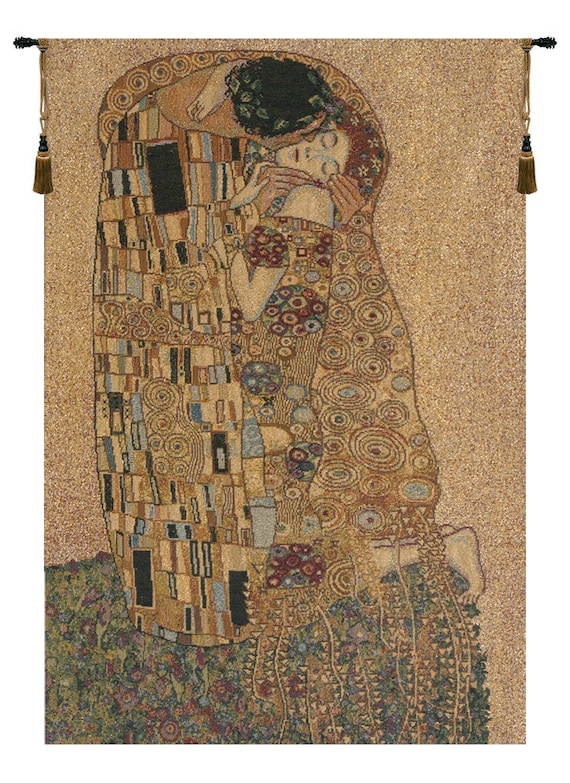 The Kiss II Tapestry: Gustav Klimt Woven Wall Hanging, Italian Art