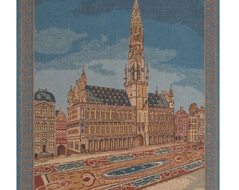 Brussels Place II European Wall Tapestry Woven – Town Hall Wall Hanging for Home – Modern Decorative Woven Wall Art