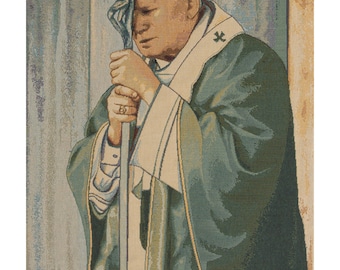 Pope John Paul II  European Wall Tapestry - Saint Religious Wall Decor Art - Woven Italian Wall Tapestry - Madonna Jacquard Wall Hanging