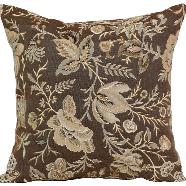 Peony Grey (B) Tapestry Cushion Cover | 19x19 inch | Jacquard Woven in France | Brown Floral Cushion Cover with Peonies