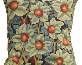 William Morris Orange Tree Tapestry Pillow Cover 18x18 inch - Belgian Woven Cushion Cover - Decorative Orange Sofa Throw Pillow Case Gift