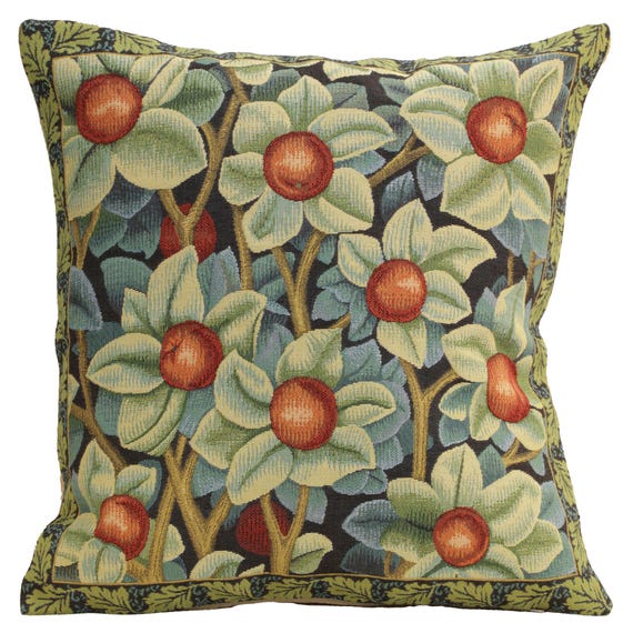William Morris Orange Tree Tapestry Pillow Cover: Belgian Woven Cushion, 18x18