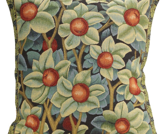 William Morris Orange Tree Tapestry Pillow Cover: Belgian Woven Cushion, 18x18