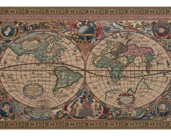 Map Mercator Belgian Wall Tapestry Hangings - Woven Decorative Wall Art - European Decorative Home Decor Hanging